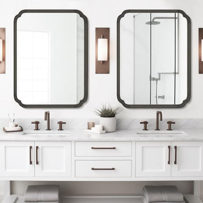 WallBeyond 28" x 40" Rounded Corner Arch Wall Mirror with Wood Frame for Entryway, Living Room or Bedroom Home Decor - Light Woodgrain [28 x 40 inches, Black]