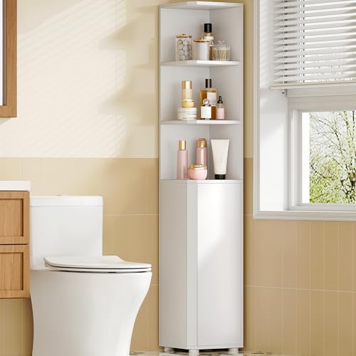 Hzuaneri Corner Cabinet, Tall Bathroom Corner Cabinet with Doors