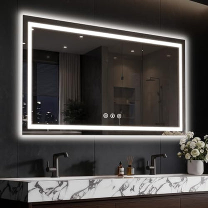 48"x32" LED Bathroom Mirror with Anti-Fog, Backlit & Front Lights, Memory