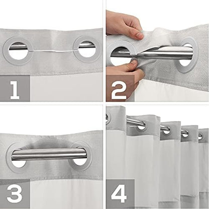 River Dream No Hook Long Shower Curtain with Snap-in Liner, Grey, 71x77