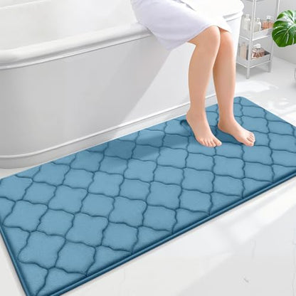 OLANLY Memory Foam Bath Mat Rug 59x24, Ultra Soft Bathroom Rugs, Blue