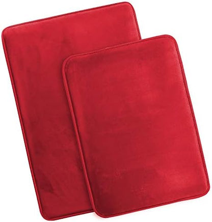 Clara Clark 2 Piece Bathroom Rugs Bath Mat Set, Velvet Memory Foam Bath Mats for Bathroom - Non-Slip, PVC Backing Bath Rugs, Washable - Dries Quickly, Burgundy