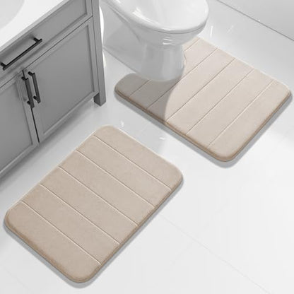 Yimobra Memory Foam Bathroom Mat Set, 24 x 17 & 24 x 20 in, Beige