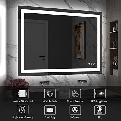 Amorho LED Bathroom Mirror 40"X30" with Front Light and Backlit