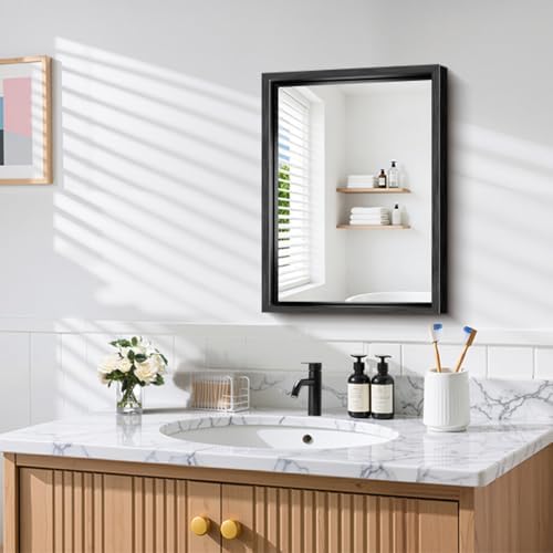 CIRCUMI 18"x24" Brushed Black Bathroom Mirror, Rectangular Vanity Mirror
