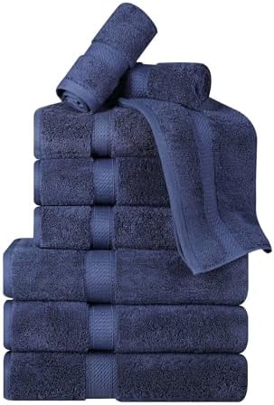 Superior Egyptian Cotton 800 GSM Plush & Absorbent, 9 Piece Set, Navy Blue