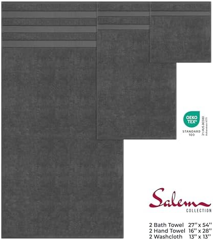 American Soft Linen Salem Turkish Bath Towel Set, 100% Cotton 600 GSM 6 Piece Towels for Bathroom, 2 Bath Towels 2 Hand Towels 2 Washcloths, Dark Gray