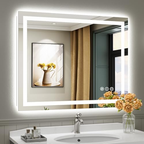 Briivue 40x32 Inch LED Bathroom Mirror with Lights, Backlit & Front Lit