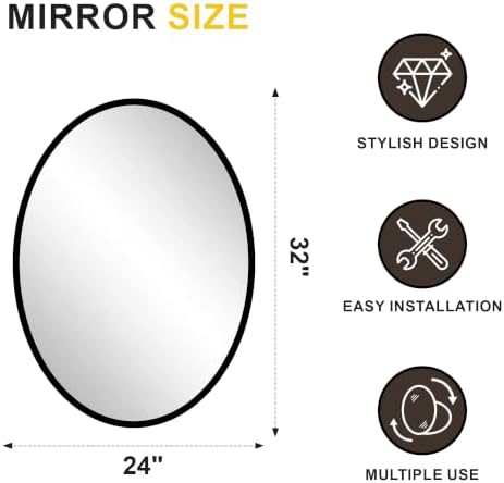 Black Oval Bathroom Mirror for Wall, 24"x32" Bathroom Vanity Mirror