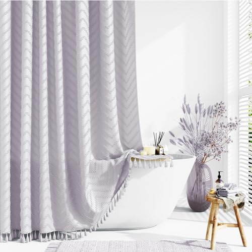 Dynamene Extra Long Boho Shower Curtain Tufted Chevron 72"x84" Laverder