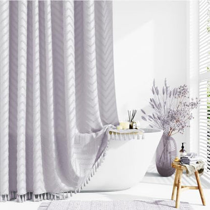 Dynamene Extra Long Boho Shower Curtain Tufted Chevron 72"x84" Laverder