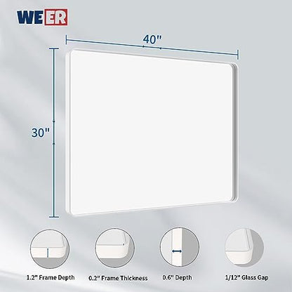 WEER White Bathroom Vanity Mirror 40x30 Inch