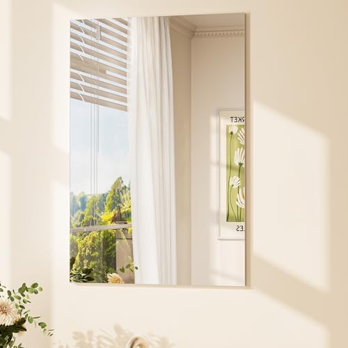 TETOTE Frameless Bathroom Mirror 16" x 24" Frameless Vanity Mirror for Wall Suitable for Bedroom, Living Room, Entryway, Hallway, Home Gym, Vertically/Horizontally