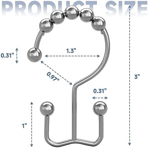 Titanker Shower Curtain Hooks Rings, Rust Resistant Metal Double Glide Shower Hooks Rings for Bathroom Shower Rods Curtains, Set of 24 Hooks - Chrome