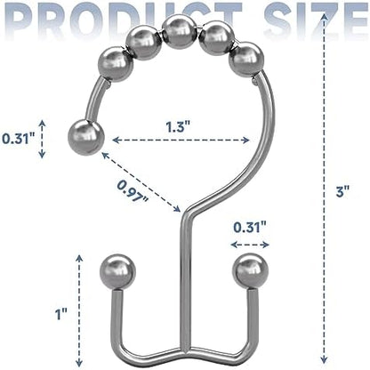 Titanker Shower Curtain Hooks Rings, Rust Resistant Metal Double Glide Shower Hooks Rings for Bathroom Shower Rods Curtains, Set of 24 Hooks - Chrome