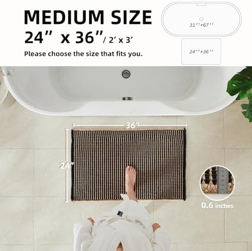 TYUU Waffle Bath Mat, Boho Bathroom Rugs Non Slip, 36x24 Khaki & Black