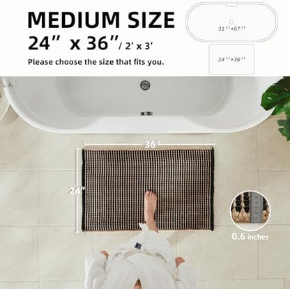TYUU Waffle Bath Mat, Boho Bathroom Rugs Non Slip, 36x24 Khaki & Black