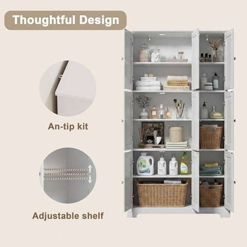 ChooChoo 63.2" Tall Bathroom Storage Cabinet with 9 Doors