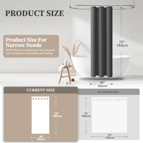 BTTN Stall Linen Textured Waterproof Shower Curtain, 36x72, Charcoal Grey
