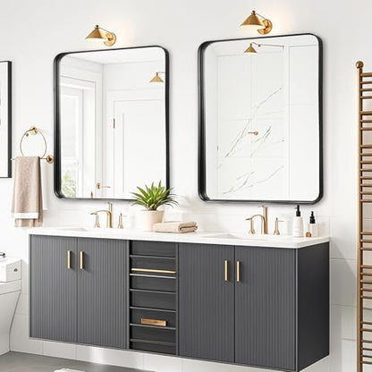 Black Bathroom Vanity Mirror Over Sink 28x32, Large Wall Mounted Mirror
