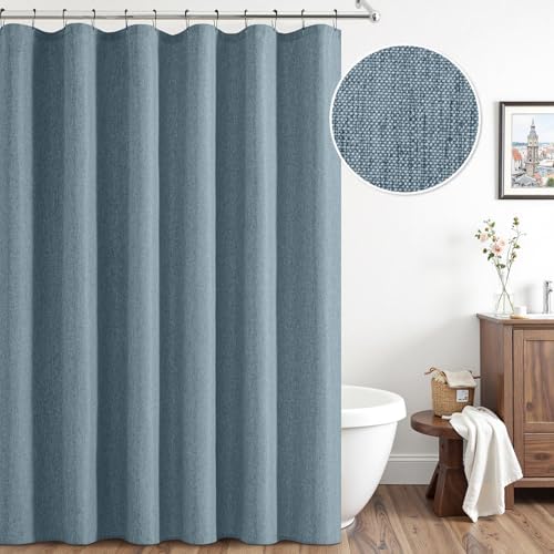 ANRODUO Dusty Blue Linen Textured Fabric Shower Curtain Set - W72xL84