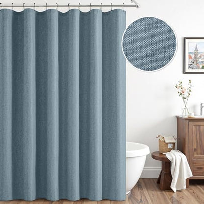 ANRODUO Dusty Blue Extra Long Linen Fabric Shower Curtain Set - W72xL108