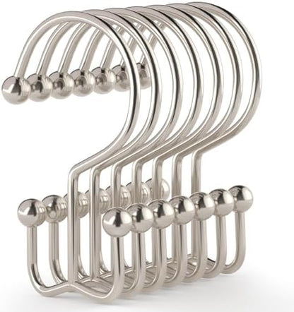 24 Pcs Shower Curtain Hooks, Goowin Shower Curtain Rings, Durable Shower Curtain Rings Rust Proof, Double Glide Shower Rings for Curtain, Simple Shower Hooks for Shower Curtain & Liner, Brush Nickel