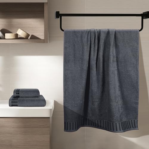 BELIZZI HOME Ultra Soft 3 Pack Cotton Towel Set, Contains a Bath Towels 28x55 inch, a Hand Towels 16x24 inch & a Wash Cloths 12x12 inch, Ideal Everyday use, Compact & Lightweight - Charcoal Grey