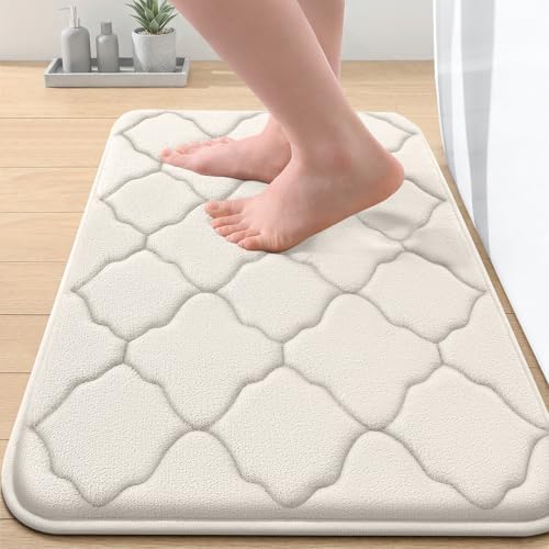 OLANLY Memory Foam Bath Mat Rug 24x16, Ultra Soft Bathroom Rugs, Ivory