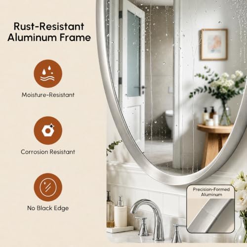 USHOWER Brushed Nickel Oval Bathroom Mirror 24x36 Inch