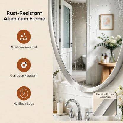USHOWER Brushed Nickel Oval Bathroom Mirror 24x36 Inch