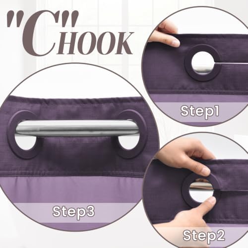 SORTTO No Hook Slub Shower Curtain with Liner, 71x74, Purple
