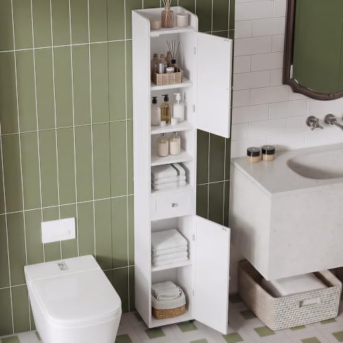 ChooChoo Tall Bathroom Storage Cabinet with Drawer, 11.8" x 11.8" x 70.8"