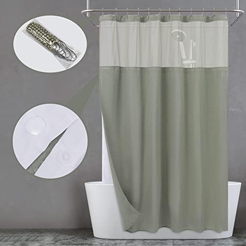 N&Y HOME Extra Long Waffle Shower Curtain with Snap-in Liner Sage, 71x84