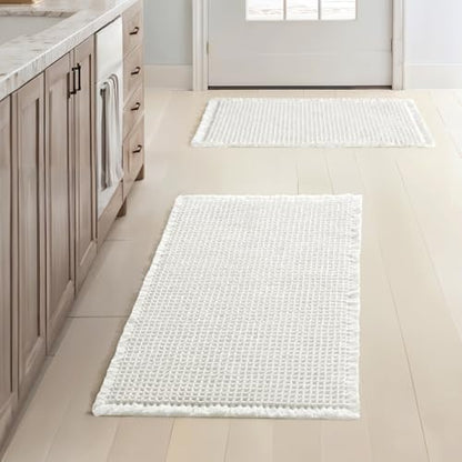 MIULEE Set of 2 Waffle Bathroom Rugs Boho Bath Mat White 17x24 Inch