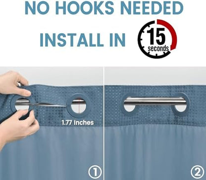 EUTXL Heavyweight No Hook Shower Curtain with Liner, Moonlight Blue, 54x80