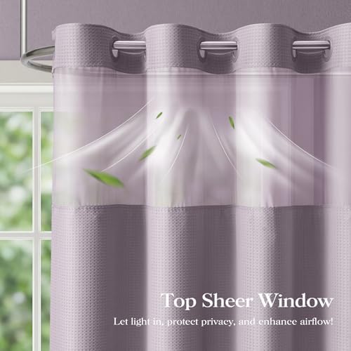 Dynamene Lavender Hook Free Waffle Shower Curtain & Snap Fabric Liner,72x87