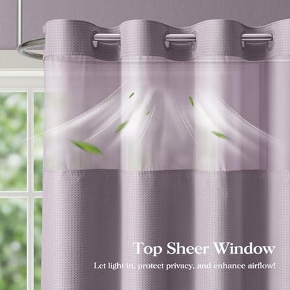 Dynamene Lavender Hook Free Waffle Shower Curtain & Snap Fabric Liner,72x87