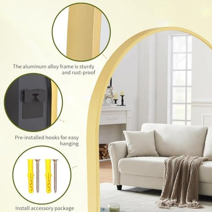 BEAUTYPEAK 32"x42" Arch Bathroom Wall Mirror, Gold