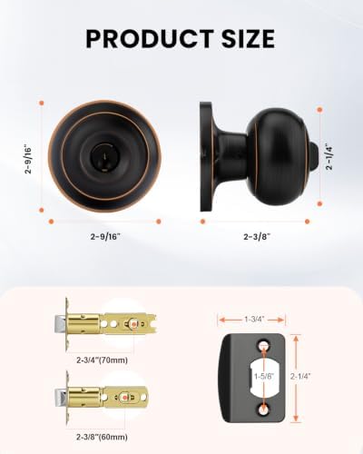 Haidms 1 Pack Oil Rubbed Bronze Door Knob with Lock and Key, Keyed Entry Door Knobs Exterior, Black Doorknob for Bedroom