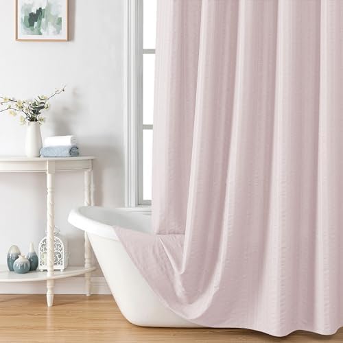 Aiyufeng Moga Extra Long Pink Shower Curtain 96 Inch Long, Embossed Texture Fabric Bathroom Shower Curtain, Large Hotel Bath Curtain with 12 Holes, 72Wx96H, Pink