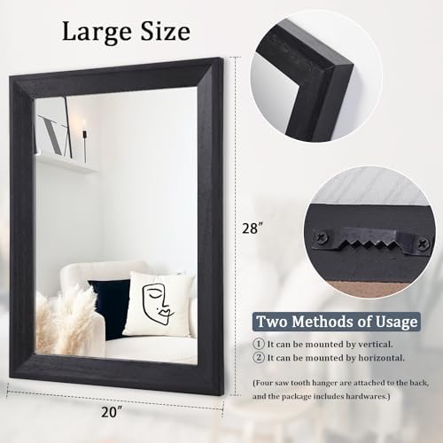 AAZZKANG Black Mirrors for Wall Rectangle Wood Framed Large 28"x20" Decorative Wall Mirror for Bedroom Bathroom Living Room Dressing Room Entryway