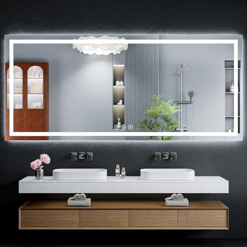 72"x32" LED Bathroom Mirror with Lights, Backlit+Frontlit, Anti-Fog