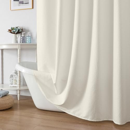 OWENIE Cream Shower Curtain for Bathroom 96 Inches Extra Long, Elegant 3D Embossed Textured Fabric Shower Curtains, Water Repellent, Machine Washable, Hotel Style, 72" W x 96" L, Cream