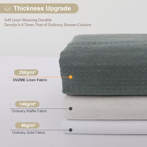 OVZME Extra Long Boho Shower Curtain 84 Inch Long, Modern Farmhouse Heavy Duty Linen Textured Soft Fabric, Rustic Country Cloth Shower Curtain with Tassel for Bathroom Hotel, 72Wx84L, Light Grey