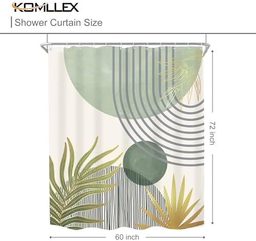 Mid Century Mint Green Boho Abstract Modern Bathroom Shower Curtain Set