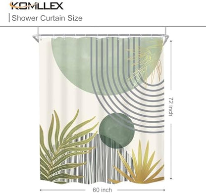 Mid Century Mint Green Boho Abstract Modern Bathroom Shower Curtain Set