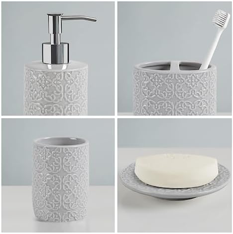 Martha Stewart Tara Bath Accessory Set Medallion, Grey