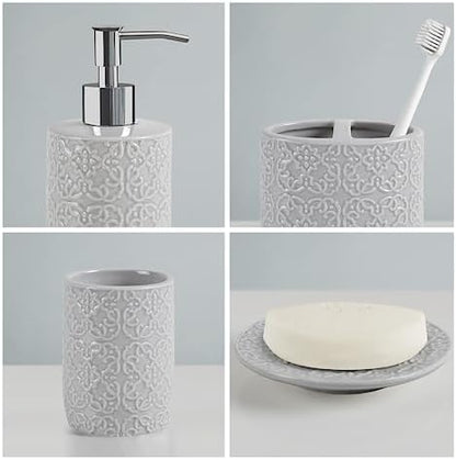 Martha Stewart Tara Bath Accessory Set Medallion, Grey