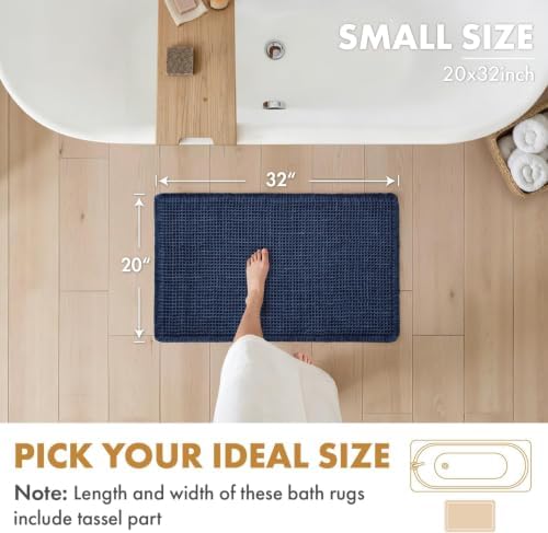 MIULEE Set of 2 Waffle Bathroom Rugs Boho Bath Mat Navy Blue 20x32 Inch